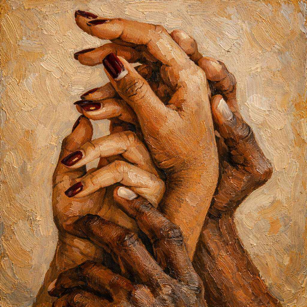 Hands intertwined in connection